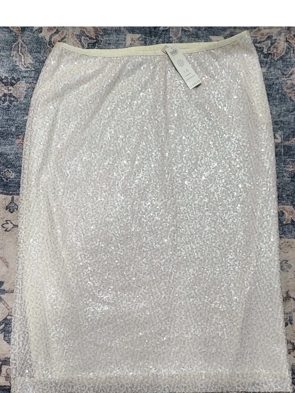 New Chico's Ivory Sequin Pencil Skirt Women 1.5/ 10-12
